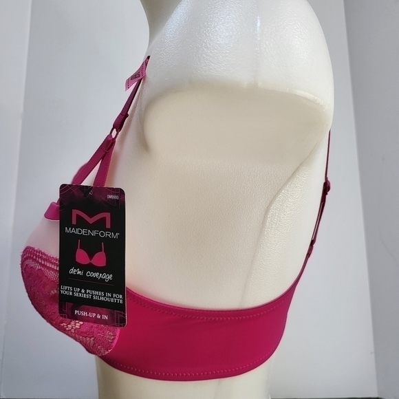 Maidenform 36B Love The Lift Plunging Push-up Bra - #9900 - Hot Pink - NWT - Picture 7 of 12